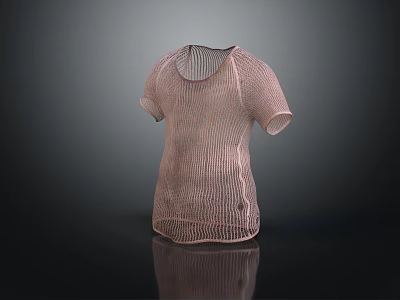 Pink Short Sleeve Knit Top With Striped Texture And Casual Design 3d model