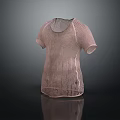 Pink Short Sleeve Knit Top With Striped Texture And Casual Design