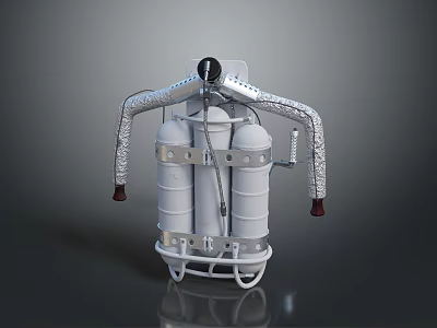 Portable Breathing Apparatus With Two Cylindrical Tanks Metal Frame Pressure Gauge And Hoses 3d model