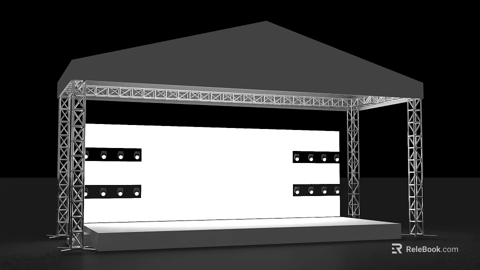 Outdoor Event Stage Setup With Metal Frame Canopy Roof And White Backdrop 3d model 