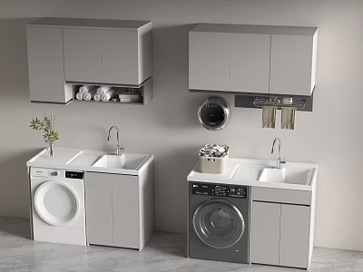 Modern Bathroom Vanity Cabinet Set With Sink Washing Machine Mirror And Storage 3d model