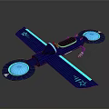 Futuristic Blue Spacecraft with Glowing Circular Components and Aerodynamic Wings for Deep Space Exploration Missions