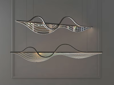 Modern Wave Shaped Chandeliers With Curved Metal Frames And Glass Elements 3d model
