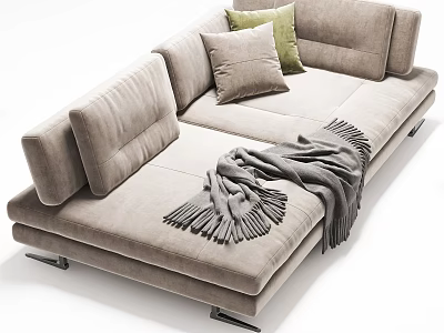 Modern Light Gray Sofa With Green Beige Pillows And Gray Throw Blanket 3d model