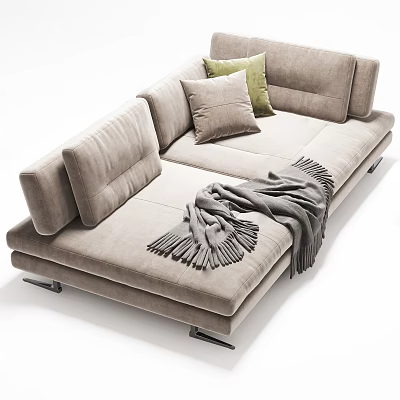 Modern Light Gray Sofa With Green Beige Pillows And Gray Throw Blanket 3d model