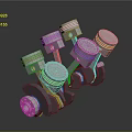 Detailed Metallic Engine Piston Connecting Rod Assembly With Silver Head And Crankshaft Linkage