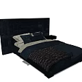 Dark Upholstered Headboard Double Bed With Soft Bed Linens And Nightstand 3d model