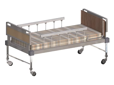 Single Bed With Metal Frame Plaid Mattress Side Rails And Wheels 3d model