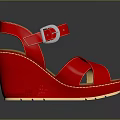 Red Wedge Heel Sandals With Cross Straps Buckle Closure And Yellow Sole