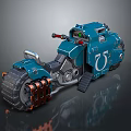 Blue Armored Motorcycle With Track Wheels Number 75 And Mechanical Details