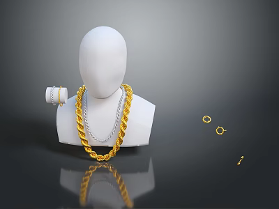 Mannequin Display With Gold Silver Necklaces Bracelets Earrings And Rings Fashion Accessories 3d model