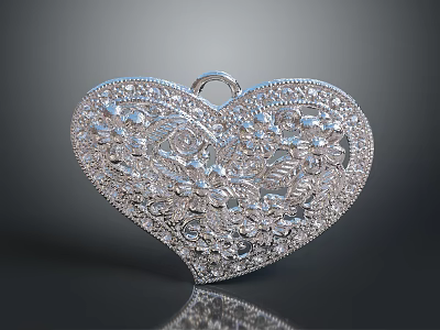 Luxurious Heart Shaped Silver Chandelier With Diamond Crystal And Intricate Carved Patterns 3d model