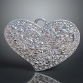 Luxurious Heart Shaped Silver Chandelier With Diamond Crystal And Intricate Carved Patterns