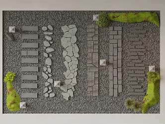 Landscape Ting Step Garden Paving Green Slate Gravel Trail Stone Steps 3d model