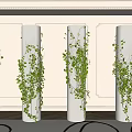 White Column Capitals Adorned With Green Vines In Light Walled Space With Carpet