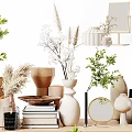 Elegant Modern Decorative Ornament Set with Plants Vases Clock Books and Home Decor