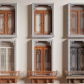 New Chinese style window combination casement window carved window 3d model