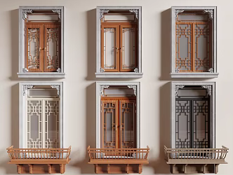 New Chinese style window combination casement window carved window 3d model