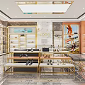 Modern Shoe Store Interior With Golden Frame Display Shelves And Marble Walls