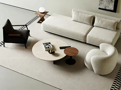 Modern Living Room Interior With Beige Sofa Coffee Table Set And Accent Chairs 3d model