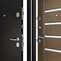 Modern Swing Door Designs Featuring Wooden Panel Black Finish And Metal Strips For Interior