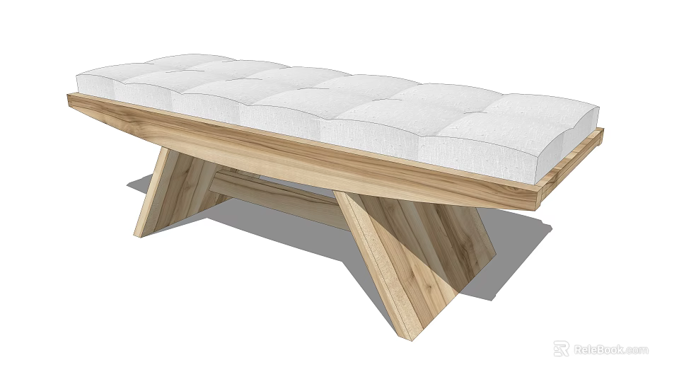 Contemporary Modern Wooden Frame Sofa Bench With White Tufted Padded Seat 3d model 