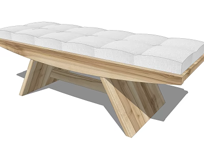 Contemporary Modern Wooden Frame Sofa Bench With White Tufted Padded Seat 3d model