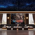 Home Theater Featuring Starry Sky Ceiling And Marble Accent Wall Design 3d model