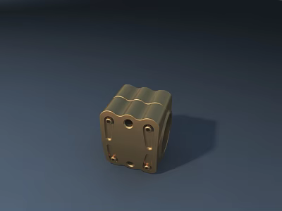 Minimalist Golden Cube Shaped Stool With Wavy Surface And Metal Rivets 3d model