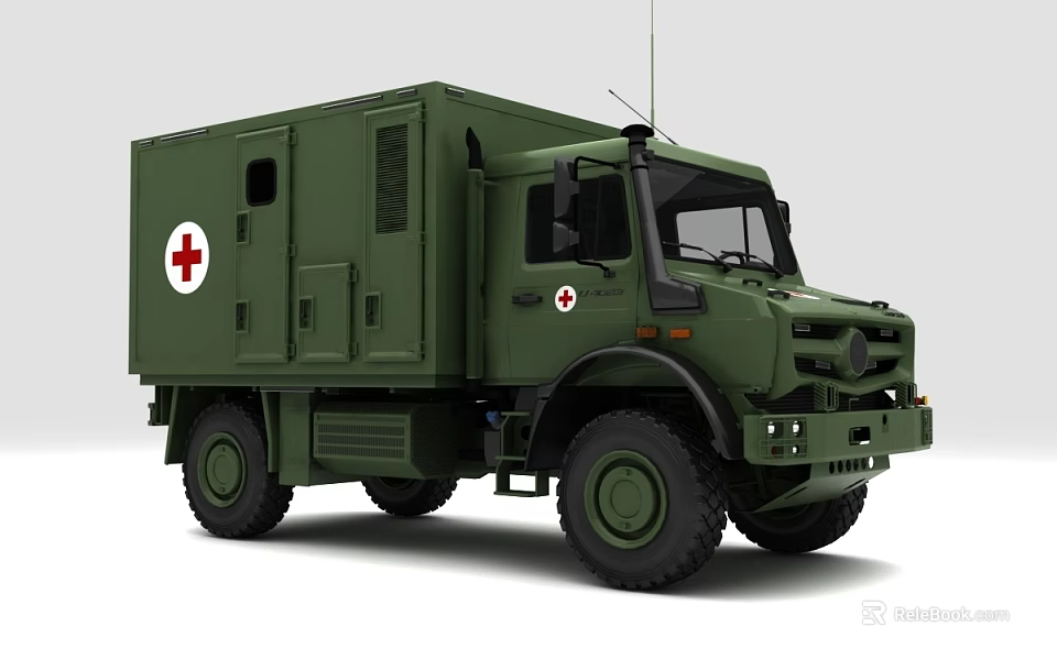 Green Functional Vehicle with Red Cross for Medical Rescue and Off Road Operations 3d model 