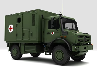 Green Functional Vehicle with Red Cross for Medical Rescue and Off Road Operations 3d model