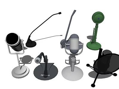 Various Design Microphones With Different Color Stands And Adjustable Brackets For Professional Use 3d model