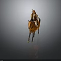 Traditional Native American Riding Figurine on Brown Horse with Feathered Headdress and Vest