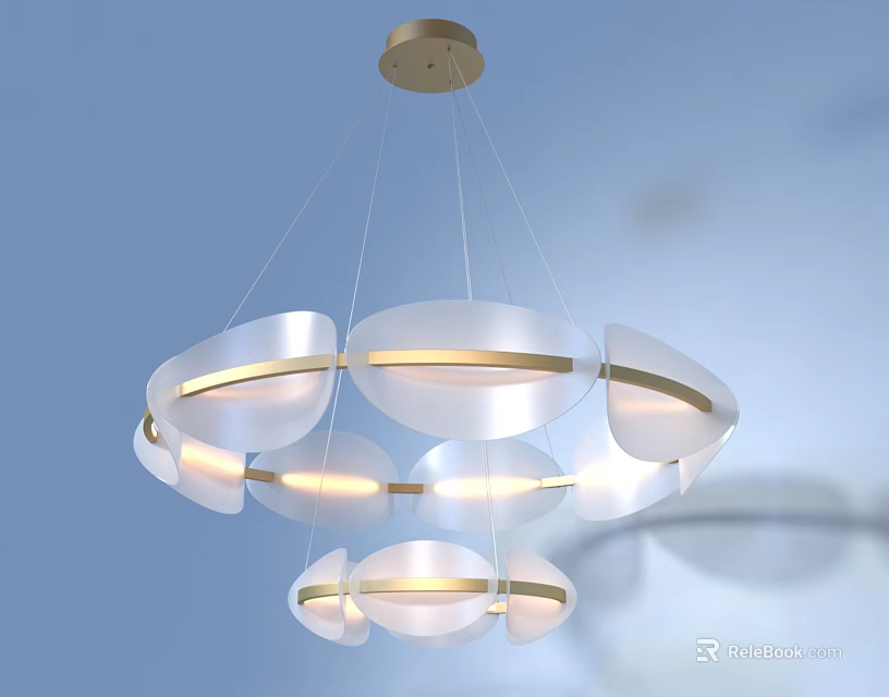 Modern Minimalist Pendant Chandelier With Translucent White Circular Shades Illuminated Design 3d model 