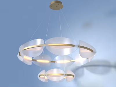 Modern Minimalist Pendant Chandelier With Translucent White Circular Shades Illuminated Design 3d model