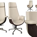 Modern Beige Leather Office Chair With Armrests And Metal Wheel Base