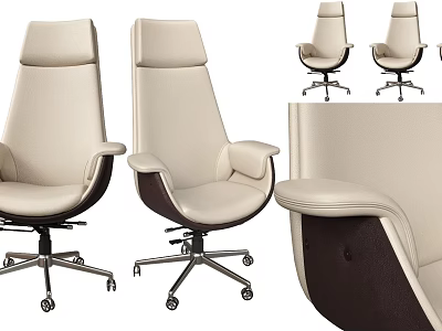 Modern Beige Leather Office Chair With Armrests And Metal Wheel Base 3d model