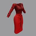 Elegant Red Dress With Black Polka Dot Top Long Sleeves And Waist Bow Brooch