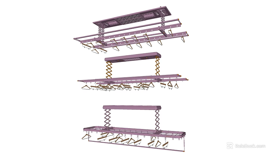 Adjustable Indoor Clothes Hanger With Metal Structure Spring Design And Multiple Hooks 3d model 