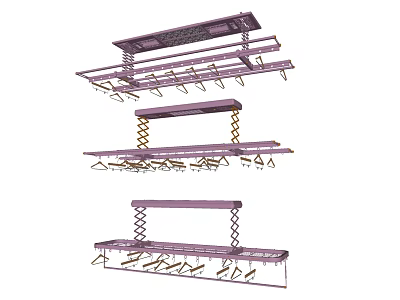 Adjustable Indoor Clothes Hanger With Metal Structure Spring Design And Multiple Hooks 3d model