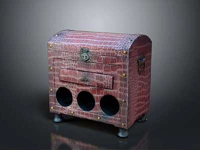 Vintage Crocodile Leather Trunk With Metal Lock Rivets Drawer And Circular Holes 3d model
