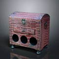 Vintage Crocodile Leather Trunk With Metal Lock Rivets Drawer And Circular Holes