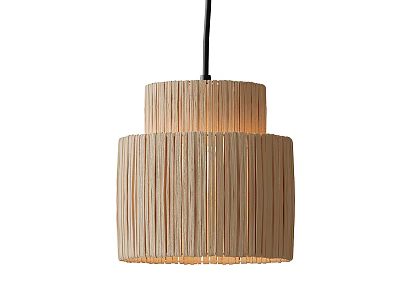 Wooden Two Tiered Cylindrical Pendant Light With Vertical Slats And Warm Glow 3d model