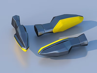 Three Black And Yellow Sleek Design Industrial Parts On Gray Background 3d model