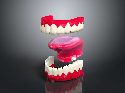 3D Dental Model Showing Upper Lower Jaw With Red White Teeth Structure 3d model
