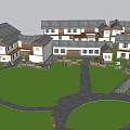 Traditional Chinese Guesthouse Architecture With White Walls Gray Tiled Roofs Green Lawns And Courtyard