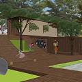 Modern Residential Landscape With Cherry Blossom Trees Green Lawn And Outdoor Activity Area
