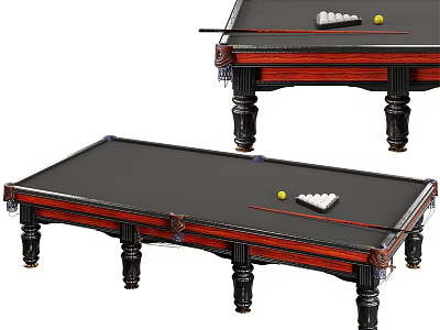 Wooden Billiard Tables Sports Equipment with Balls Cue Sticks and Triangle Rack Design 3d model