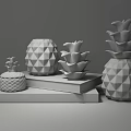 White And Green Pineapple Shaped Decorative Ornament Set On Stacked Books For Wooden Tabletop Decoration