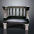 Classical Stone Garden Bench Featuring Ornate Baluster Railing And Solid Base
